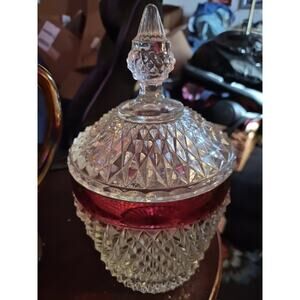 Vintage Indiana Glass Diamond Point Ruby Flash Ice Bucket With Lid
